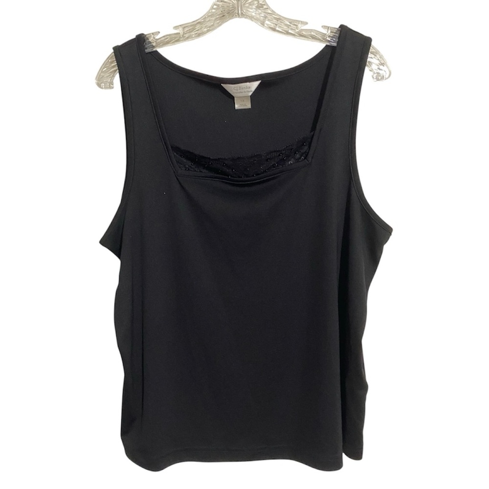 CJ Banks Christopher & Banks Size 1X Sleeveless Tank Top Black Sequins Lace Goth
